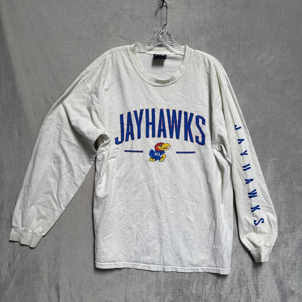 Kansas Jayhawks Shirt Mens Large White Long Sleeve‎ NCAA Basketball AS Sports